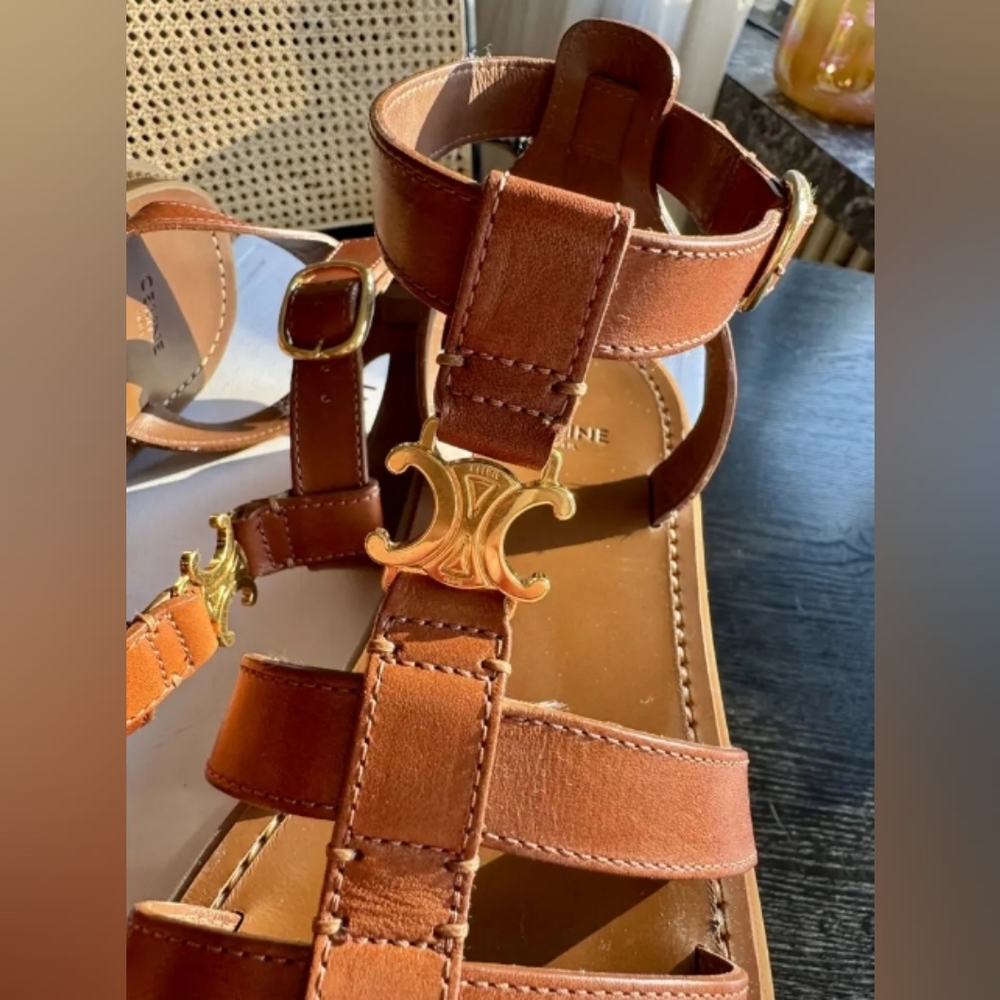 Celine Triomphe Leather Sandals - Picture 2 of 6